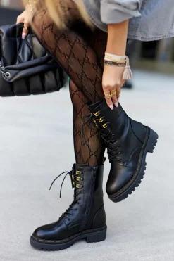 Czarne Botki|Botki Zimowe Damskie>Boto Wysokie Skórzane Workery Czarne Rockdale