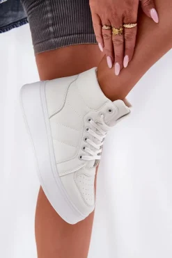 Online Wysokie Sneakersy Damskie Na Platformie Białe Tillive Damskie Sneakersy Damskie|Buty Sportowe Na Platformie