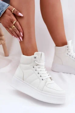 Online Wysokie Sneakersy Damskie Na Platformie Białe Tillive Damskie Sneakersy Damskie|Buty Sportowe Na Platformie