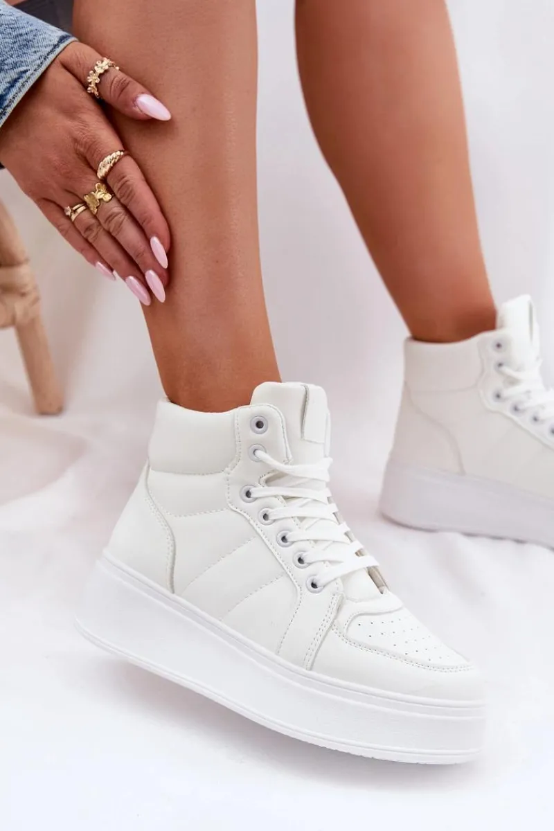 Online Wysokie Sneakersy Damskie Na Platformie Białe Tillive Damskie Sneakersy Damskie|Buty Sportowe Na Platformie