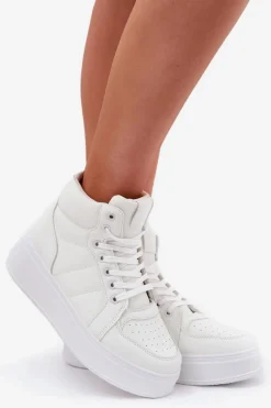 Online Wysokie Sneakersy Damskie Na Platformie Białe Tillive Damskie Sneakersy Damskie|Buty Sportowe Na Platformie