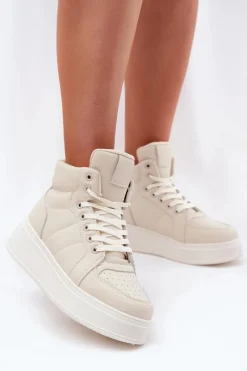 Online Evento Wysokie Sneakersy Damskie Na Platformie Beżowe Tillive Beżowy