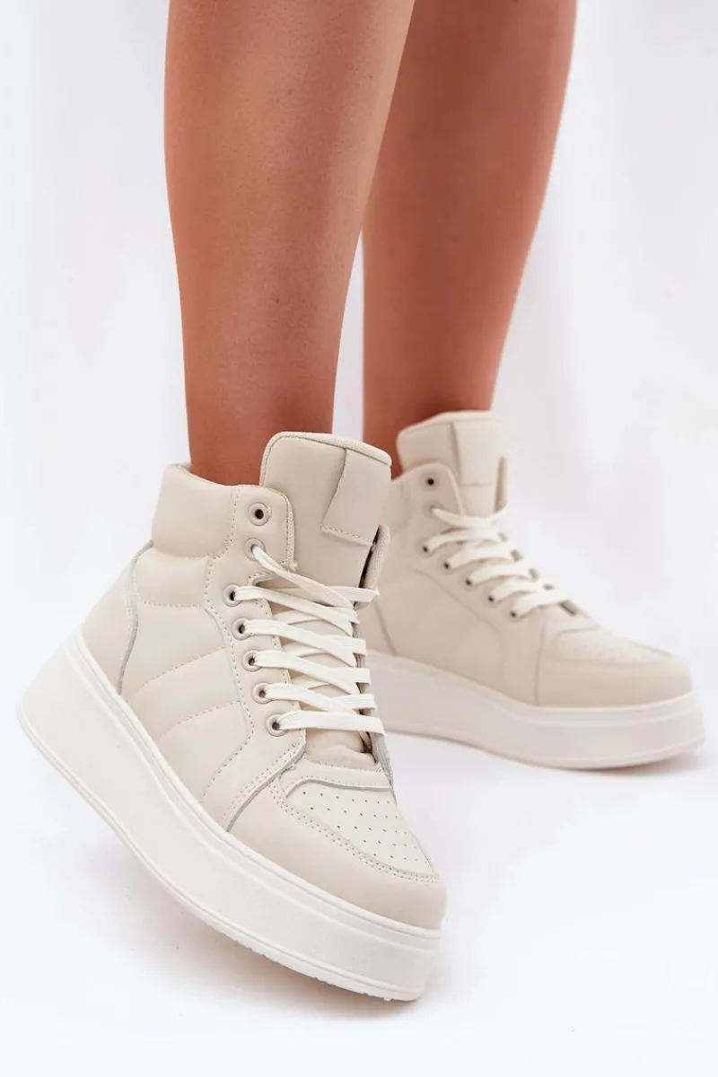 Online Evento Wysokie Sneakersy Damskie Na Platformie Beżowe Tillive Beżowy