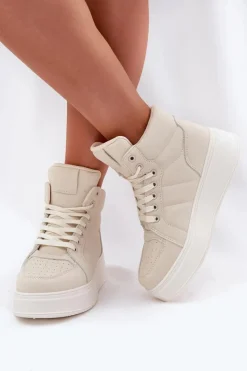 Online Evento Wysokie Sneakersy Damskie Na Platformie Beżowe Tillive Beżowy
