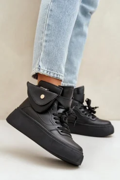 Discount Wysokie Sneakersy Z Saszetką Na Platformie Czarne Saramis Damskie Sneakersy Damskie