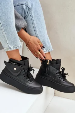 Discount Wysokie Sneakersy Z Saszetką Na Platformie Czarne Saramis Damskie Sneakersy Damskie