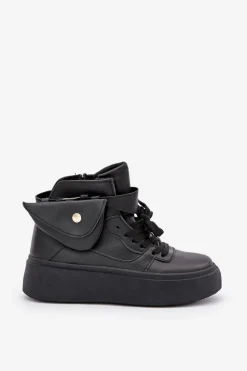 Discount Wysokie Sneakersy Z Saszetką Na Platformie Czarne Saramis Damskie Sneakersy Damskie