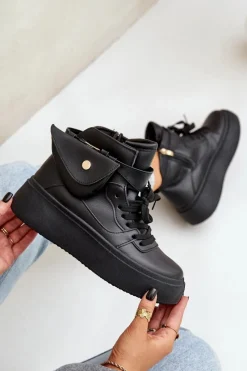 Discount Wysokie Sneakersy Z Saszetką Na Platformie Czarne Saramis Damskie Sneakersy Damskie