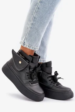 Discount Wysokie Sneakersy Z Saszetką Na Platformie Czarne Saramis Damskie Sneakersy Damskie