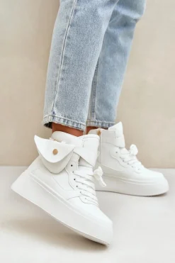 Sale Boto Wysokie Sneakersy Z Saszetką Na Platformie Białe Saramis Biały