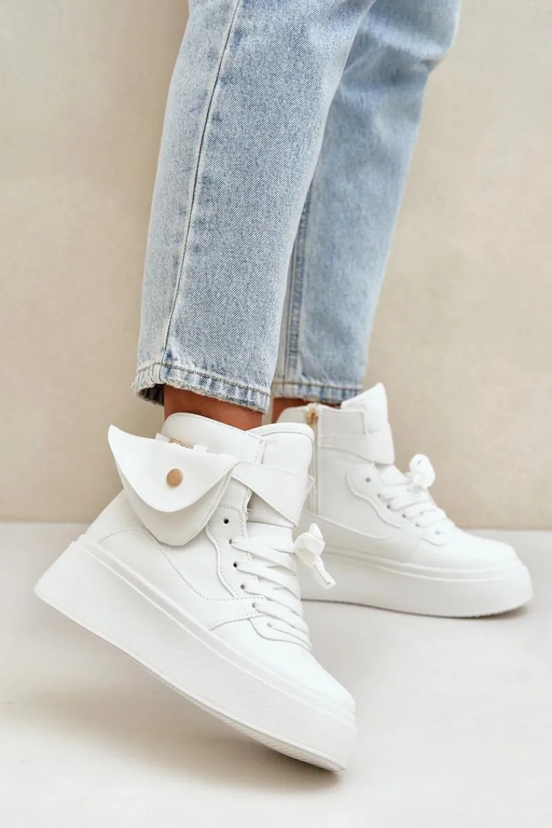 Sale Boto Wysokie Sneakersy Z Saszetką Na Platformie Białe Saramis Biały