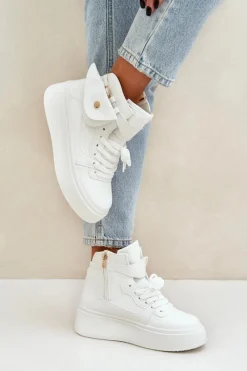 Sale Boto Wysokie Sneakersy Z Saszetką Na Platformie Białe Saramis Biały