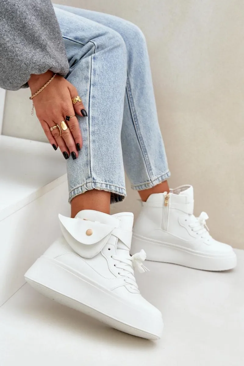 Sale Boto Wysokie Sneakersy Z Saszetką Na Platformie Białe Saramis Biały