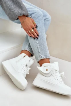 Sale Boto Wysokie Sneakersy Z Saszetką Na Platformie Białe Saramis Biały
