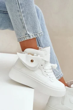 Sale Boto Wysokie Sneakersy Z Saszetką Na Platformie Białe Saramis Biały