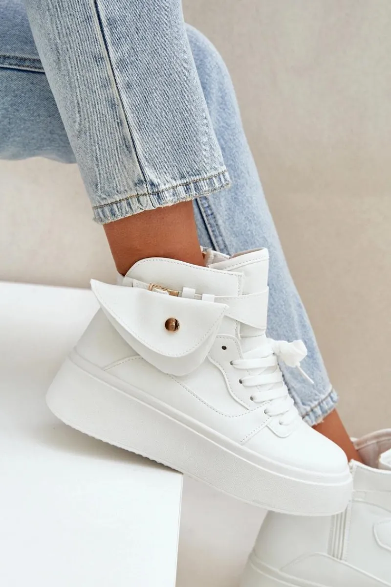 Sale Boto Wysokie Sneakersy Z Saszetką Na Platformie Białe Saramis Biały