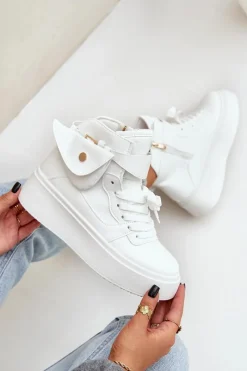 Sale Boto Wysokie Sneakersy Z Saszetką Na Platformie Białe Saramis Biały