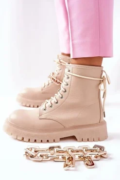 Hot Wysokie Stylowe Botki Beżowe Grail Damskie Botki Ocieplane|Botki Zimowe Damskie
