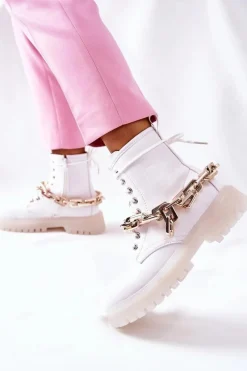 Online Wysokie Stylowe Botki Białe Grail Damskie Botki Ocieplane|Botki Zimowe Damskie