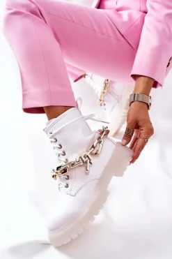 Online Wysokie Stylowe Botki Białe Grail Damskie Botki Ocieplane|Botki Zimowe Damskie