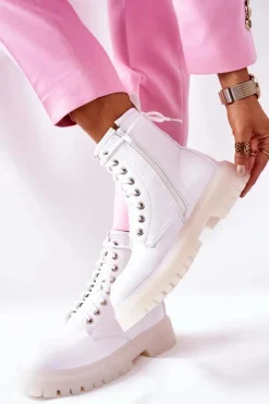 Online Wysokie Stylowe Botki Białe Grail Damskie Botki Ocieplane|Botki Zimowe Damskie