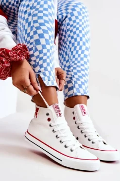 Outlet Wysokie Trampki Big Star JJ274127 Białe Damskie Trampki Damskie Big Star|Trampki Damskie Wysokie