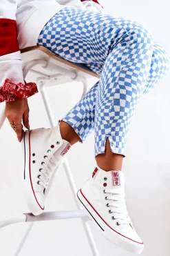 Outlet Wysokie Trampki Big Star JJ274127 Białe Damskie Trampki Damskie Big Star|Trampki Damskie Wysokie