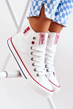 Outlet Wysokie Trampki Big Star JJ274127 Białe Damskie Trampki Damskie Big Star|Trampki Damskie Wysokie