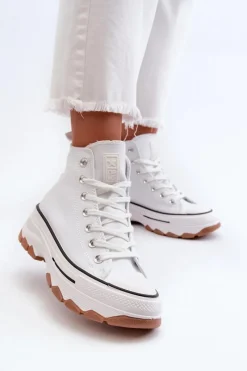 Wysokie Trampki Damskie Na Platformie Białe Valvia Damskie Trampki Damskie Wysokie