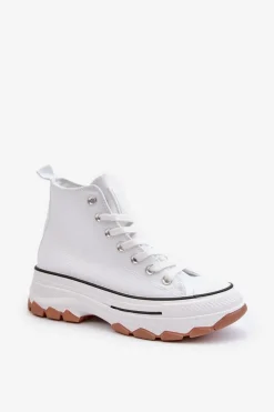 Wysokie Trampki Damskie Na Platformie Białe Valvia Damskie Trampki Damskie Wysokie