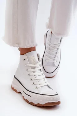 Wysokie Trampki Damskie Na Platformie Białe Valvia Damskie Trampki Damskie Wysokie