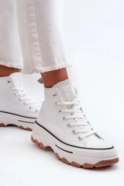Wysokie Trampki Damskie Na Platformie Białe Valvia Damskie Trampki Damskie Wysokie