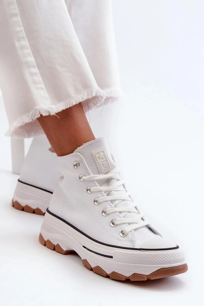 Wysokie Trampki Damskie Na Platformie Białe Valvia Damskie Trampki Damskie Wysokie