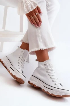 Wysokie Trampki Damskie Na Platformie Białe Valvia Damskie Trampki Damskie Wysokie