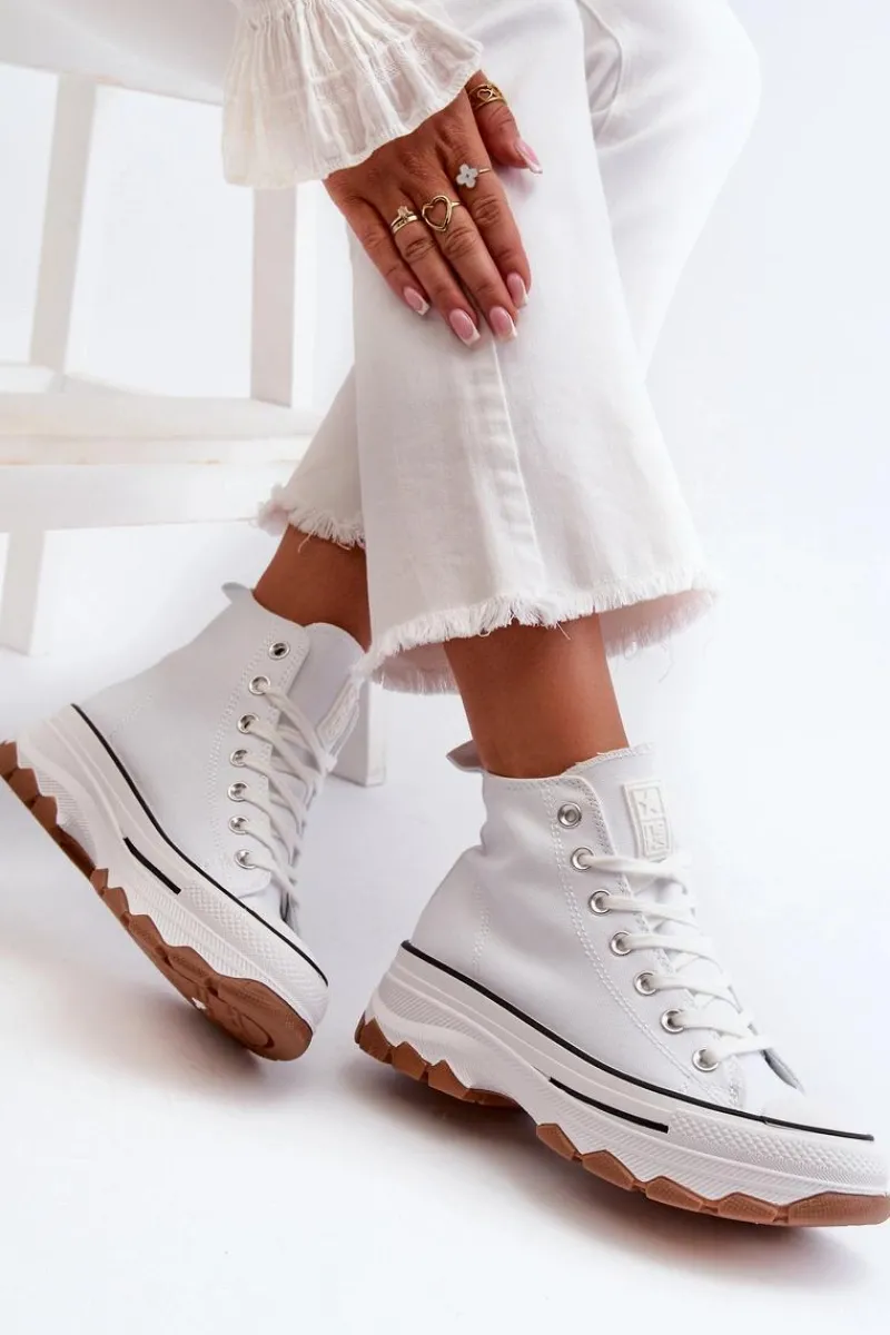 Wysokie Trampki Damskie Na Platformie Białe Valvia Damskie Trampki Damskie Wysokie