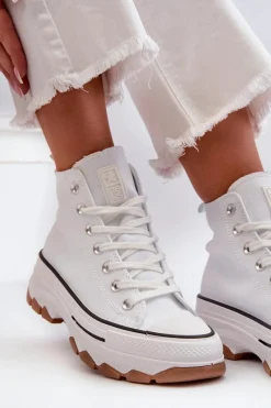 Wysokie Trampki Damskie Na Platformie Białe Valvia Damskie Trampki Damskie Wysokie
