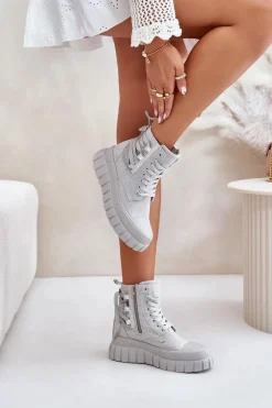 New Boto Wysokie Trampki Damskie Na Masywnej Platformie Ze Zdobieniem Szare Zaidria