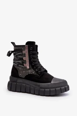 Trampki Damskie Wysokie>Boto Wysokie Trampki Damskie Na Masywnej Platformie Czarne Wonise