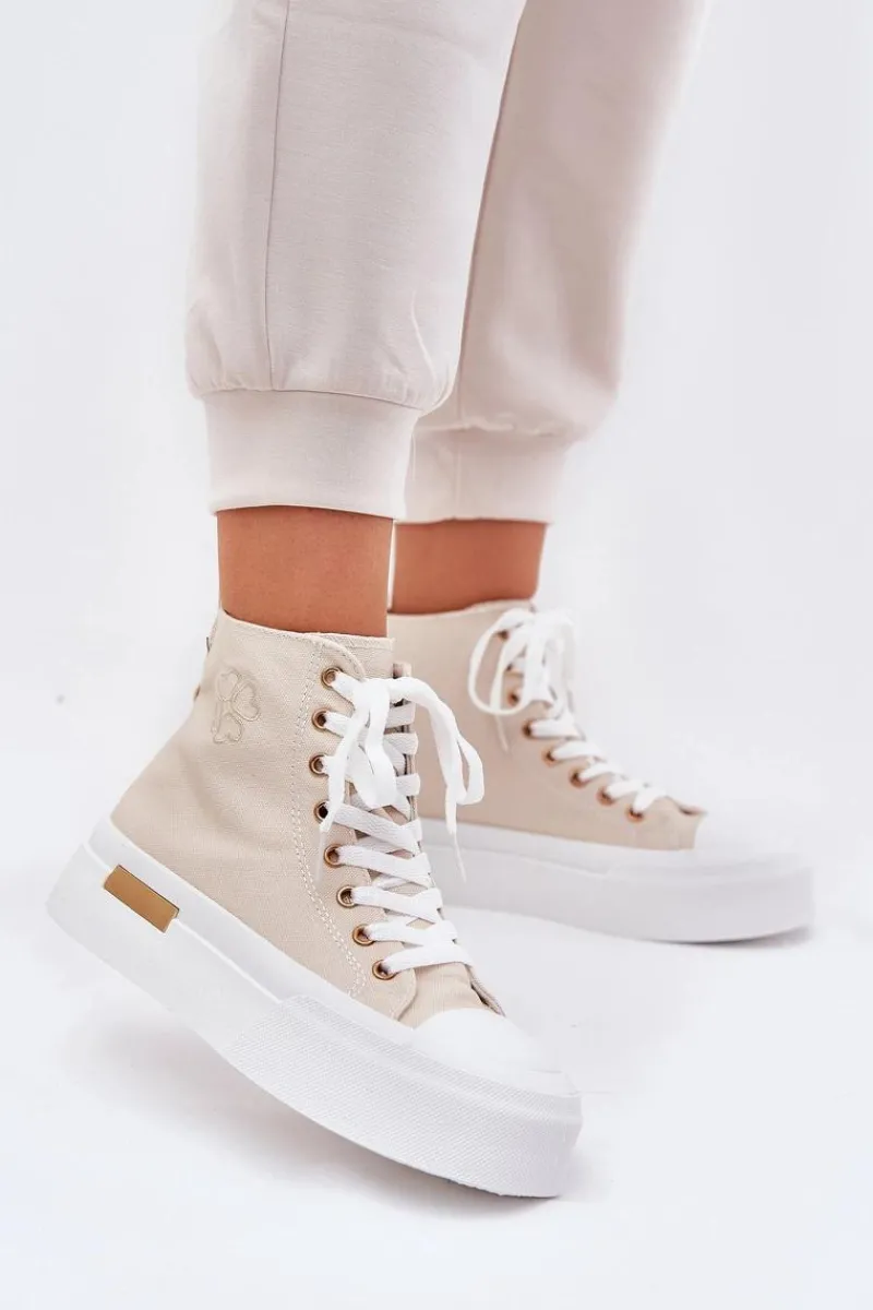 Trampki Damskie Wysokie>Boto Wysokie Trampki Damskie Na Platformie Beżowe Laviriona Beżowy