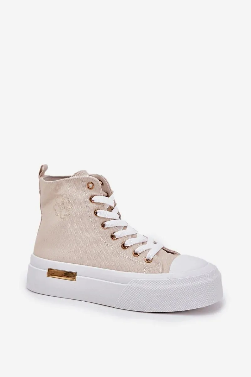 Trampki Damskie Wysokie>Boto Wysokie Trampki Damskie Na Platformie Beżowe Laviriona Beżowy