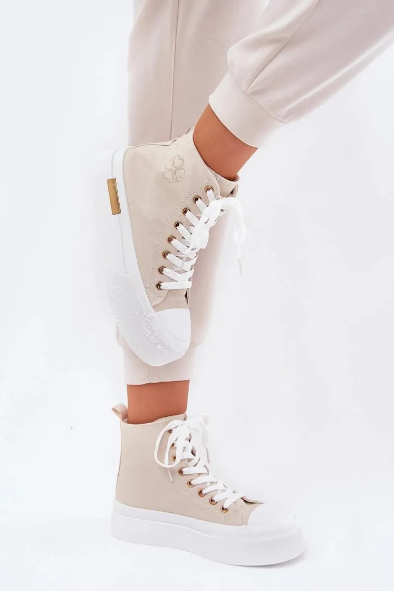 Trampki Damskie Wysokie>Boto Wysokie Trampki Damskie Na Platformie Beżowe Laviriona Beżowy