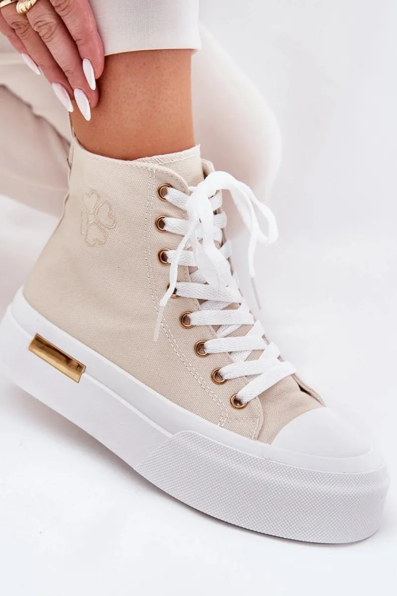 Trampki Damskie Wysokie>Boto Wysokie Trampki Damskie Na Platformie Beżowe Laviriona Beżowy