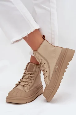 Online Big Star Shoes Wysokie Trampki Damskie Ocieplane Big Star OO274A356 Beżowe Beżowy