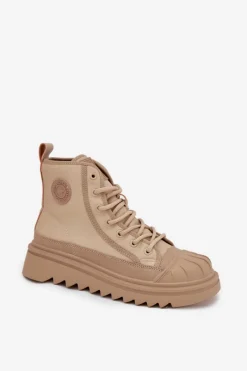 Online Big Star Shoes Wysokie Trampki Damskie Ocieplane Big Star OO274A356 Beżowe Beżowy