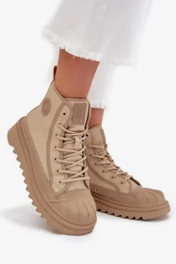 Online Big Star Shoes Wysokie Trampki Damskie Ocieplane Big Star OO274A356 Beżowe Beżowy