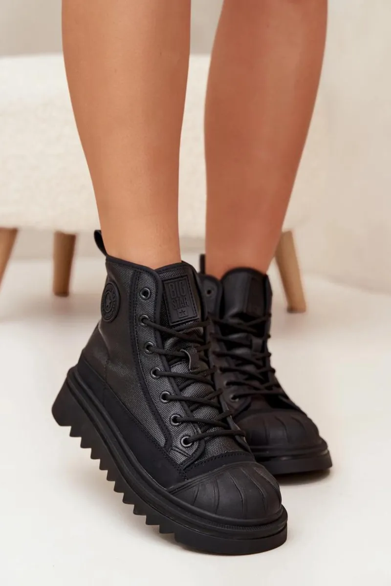 Trampki Ocieplane|Trampki Damskie Big Star>Big Star Shoes Wysokie Trampki Damskie Ocieplane Big Star OO274A355 Czarne Czarny