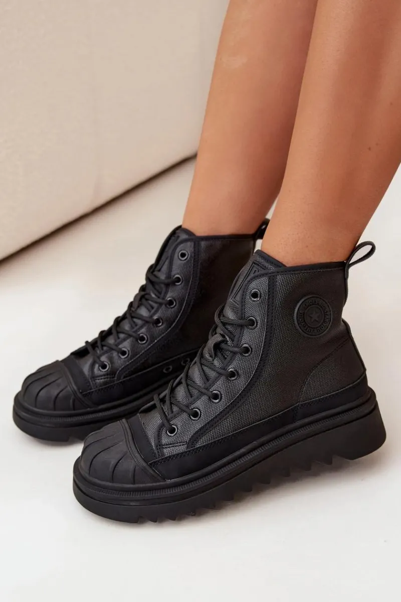 Trampki Ocieplane|Trampki Damskie Big Star>Big Star Shoes Wysokie Trampki Damskie Ocieplane Big Star OO274A355 Czarne Czarny