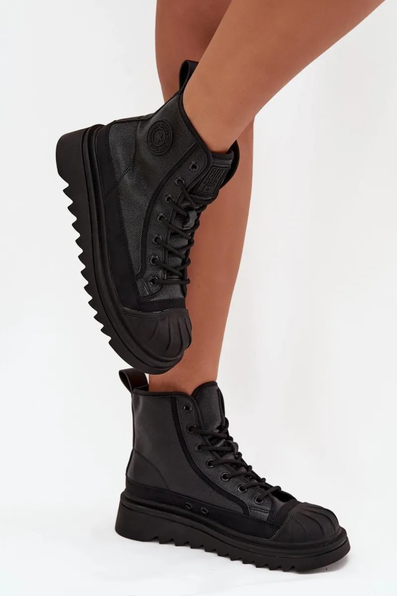 Trampki Ocieplane|Trampki Damskie Big Star>Big Star Shoes Wysokie Trampki Damskie Ocieplane Big Star OO274A355 Czarne Czarny