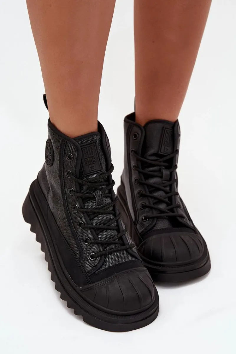 Trampki Ocieplane|Trampki Damskie Big Star>Big Star Shoes Wysokie Trampki Damskie Ocieplane Big Star OO274A355 Czarne Czarny