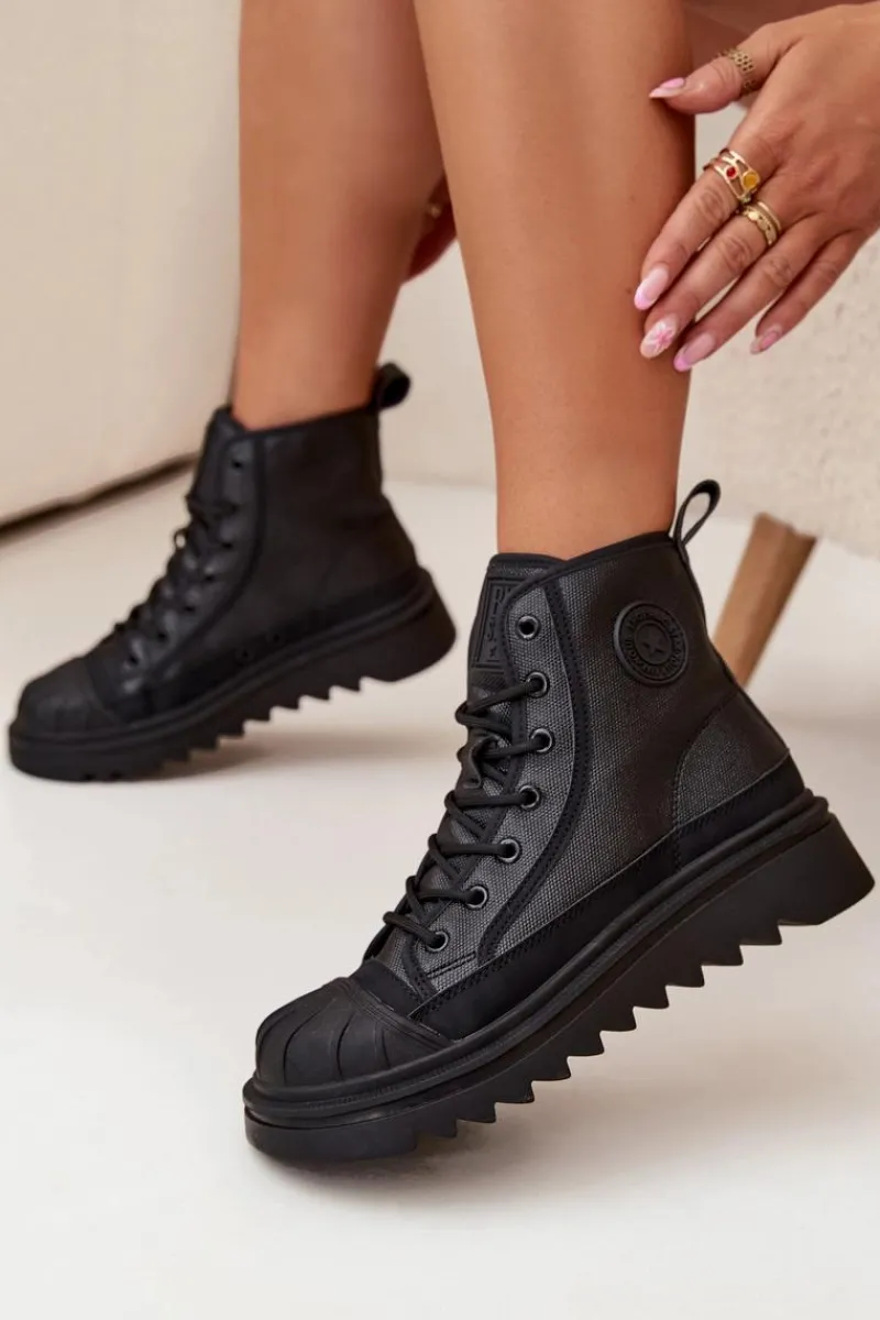 Trampki Ocieplane|Trampki Damskie Big Star>Big Star Shoes Wysokie Trampki Damskie Ocieplane Big Star OO274A355 Czarne Czarny